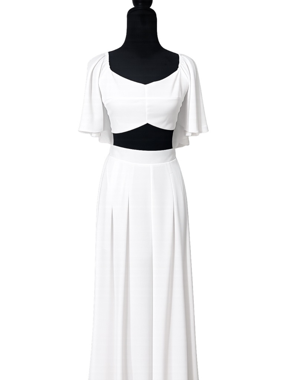 LOVE HYFVE Two Piece Maxi Skirt Set Womens L White HF21F180-SET Flutter Sleeve